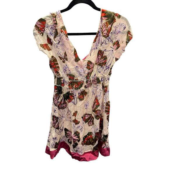 NWT Hale Bob Silk Butterfly Print Dress Pink Trim Size M Boho Resort Style - Picture 6 of 11